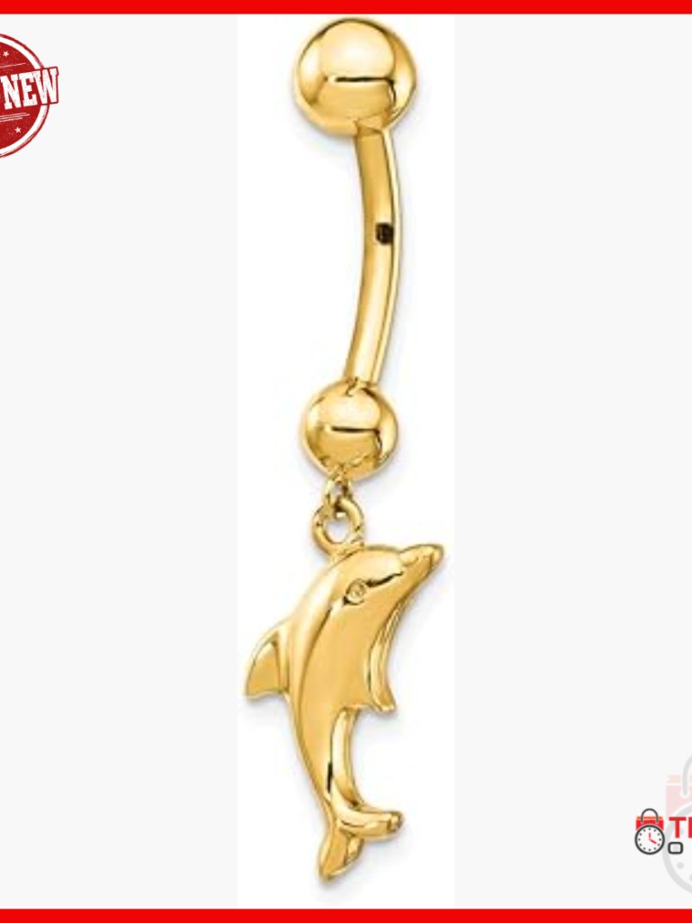 14k Gold Dolphin Dangle Belly Ring Body Jewelry Piercing